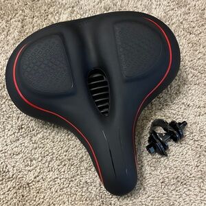 Black and Red Bicycle Seat with Clamp